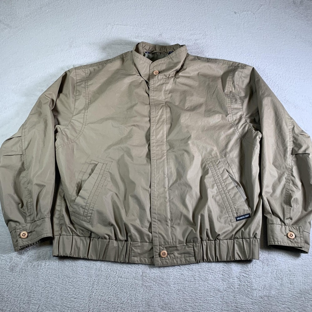 Members Only Club House Jacket Mens 42 Beige Lightweight Windbreaker Bomber
